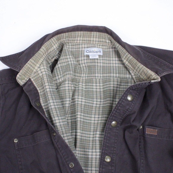 Vtg Carhartt Button Up Chore Jacket Blanket Lined 4 Pocket Union Brown Size 3XL - Picture 14 of 15